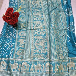 Blue bandhani printed saree with rich paloo and embroidered blouse - Image 6