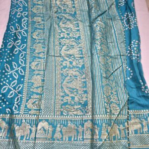 Blue bandhani printed saree with rich paloo and embroidered blouse - Image 5