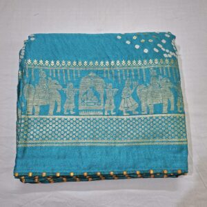 Blue bandhani printed saree with rich paloo and embroidered blouse