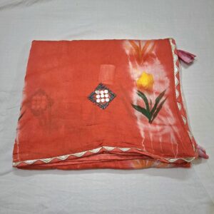 Gajri Pink Colour Hand Printed Cotton Blend Saree With Full Embroidery Work  and Mirror Work Pallu