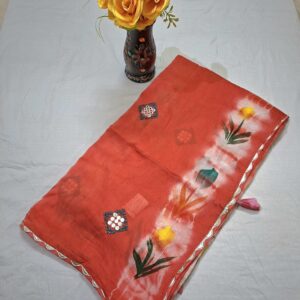 Gajri Pink Colour Hand Printed Cotton Blend Saree With Full Embroidery Work  and Mirror Work Pallu - Image 4