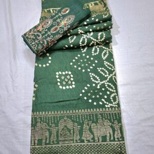 Green Colour bandhani printed saree with rich paloo and embroidered blouse - Image 3