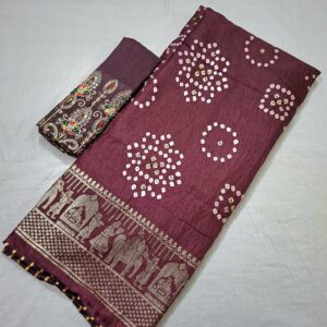 Jamuni Colour bandhani printed saree with rich paloo and embroidered blouse - Image 4