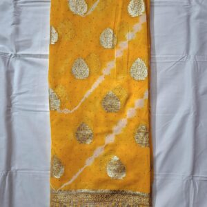 Lehariya shifon yellow colour saree with full zari work and contrast blouse. - Image 3
