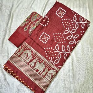 Maroon bandhani printed saree with rich paloo and embroidered blouse - Image 2