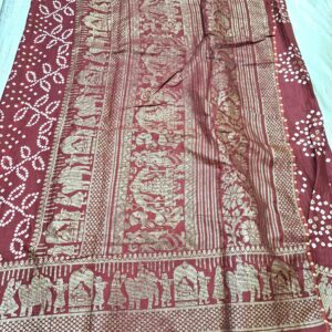 Maroon bandhani printed saree with rich paloo and embroidered blouse - Image 6
