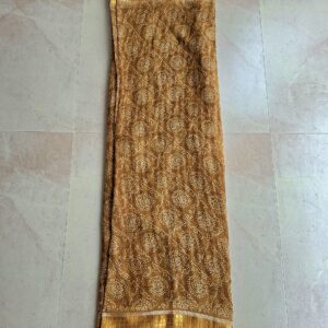 Mustard colour bandhani saree with silk border and contrast blouse - Image 3