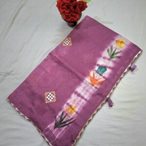 Purple Colour Hand Printed Cotton Blend Saree With Full Embroidery Work and Mirror Work - Image 4