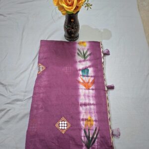 Purple Colour Hand Printed Cotton Blend Saree With Full Embroidery Work and Mirror Work - Image 3