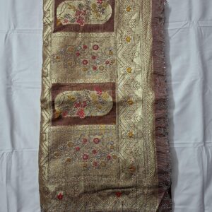 Brown colour tissue saree with full swarovski work, zaree work and cut border - Image 6
