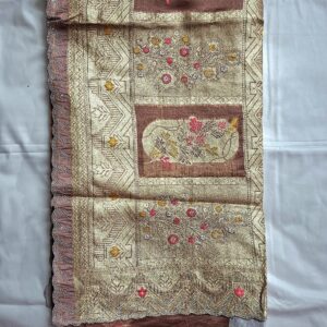Brown colour tissue saree with full swarovski work, zaree work and cut border - Image 5