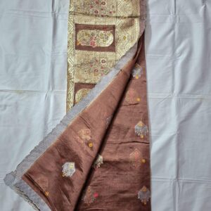 Brown colour tissue saree with full swarovski work, zaree work and cut border - Image 7