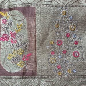 Brown colour tissue saree with full swarovski work, zaree work and cut border - Image 4