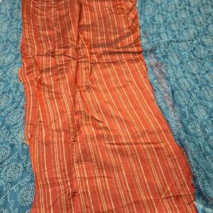 Blue bandhani saree with silk border and contrast blouse - Image 5