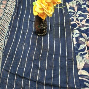 Dark blue Floral Print Bollywood Chiffon Brasso Saree With Swarovski Work - Image 3