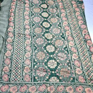 Green Colour Floral Print Bollywood Chiffon Brasso Saree With Swarovski Work - Image 5
