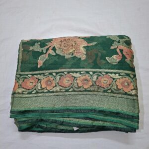 Green Colour Floral Print Bollywood Chiffon Brasso Saree With Swarovski Work - Image 1