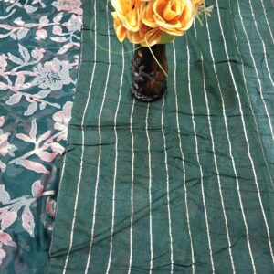 Green Colour Floral Print Bollywood Chiffon Brasso Saree With Swarovski Work - Image 3