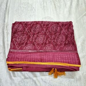Purple bandhani saree with silk border and contrast blouse
