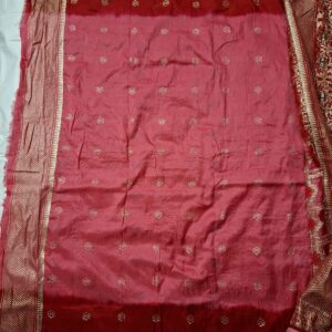Red and pink dual tone dola silk saree with blouse - Image 3
