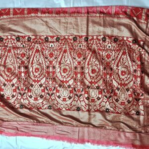 Red and pink dual tone dola silk saree with blouse - Image 5