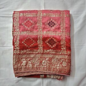Red and pink dual tone dola silk saree with blouse