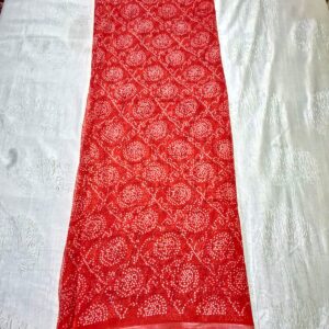 Red bandhani saree with silk border and contrast blouse - Image 3