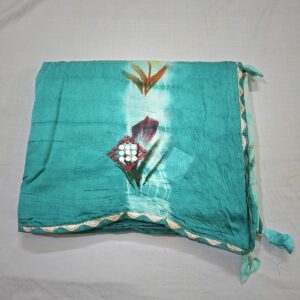Rama Green Colour Hand Printed Cotton Blend Saree With Full Embroidery Work and Mirror Work