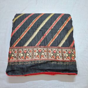 Black colour silk blend printed saree with contrast blouse