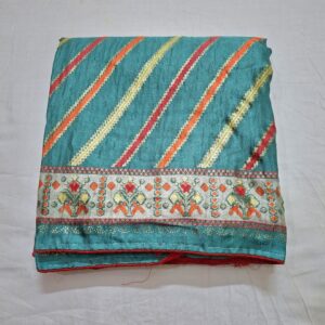 Firozi colour silk blend printed saree with contrast blouse