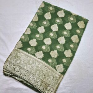Green Colour georgette saree in banarasi pattern and full zari work - Image 3