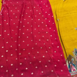 Mustard Colour georgette royal print saree with swarovski work and contrast blouse - Image 5