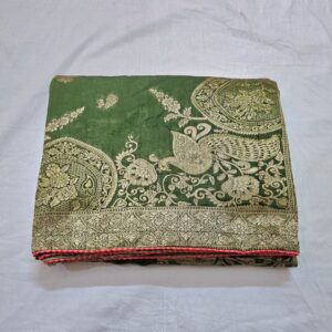 Green (Mehandi) colour silk saree with full work and contrast blouse