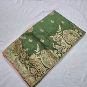 Green (Mehandi) colour silk saree with full work and contrast blouse - Image 3