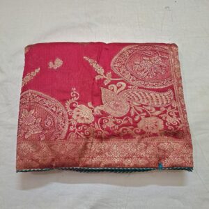 Pink (Rani) colour silk saree with full work and contrast blouse