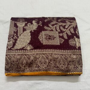 Wine colour silk jacquard saree with full work and contrast blouse