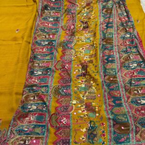 Mustard Colour georgette royal print saree with swarovski work and contrast blouse - Image 4