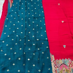 Red Colour georgette royal print saree with swarovski work and contrast blouse - Image 5
