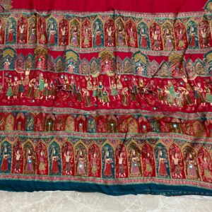 Red Colour georgette royal print saree with swarovski work and contrast blouse - Image 6