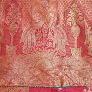 Pink (Rani) colour silk saree with full work and contrast blouse - Image 6