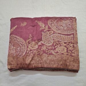 Light purple colour silk jacquard saree with full work and contrast blouse