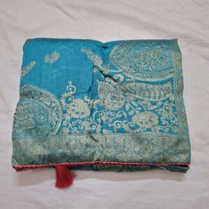 Firozi colour silk jacquard saree with full work and contrast blouse