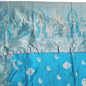 Firozi colour silk jacquard saree with full work and contrast blouse - Image 6