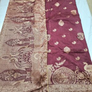 Wine colour silk jacquard saree with full work and contrast blouse - Image 7