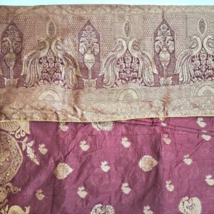 Wine colour silk jacquard saree with full work and contrast blouse - Image 6