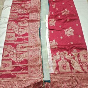 Rani colour silk jacquard saree with full work and contrast blouse - Image 6