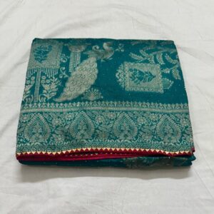 Rama green colour silk jacquard saree with full work and contrast blouse