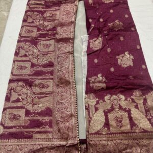 Light purple colour silk jacquard saree with full work and contrast blouse - Image 6