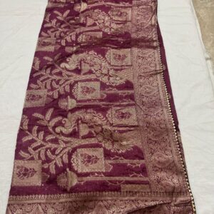 Light purple colour silk jacquard saree with full work and contrast blouse - Image 4