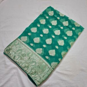 Light Rama green Colour georgette saree in banarasi pattern and full zari work - Image 3